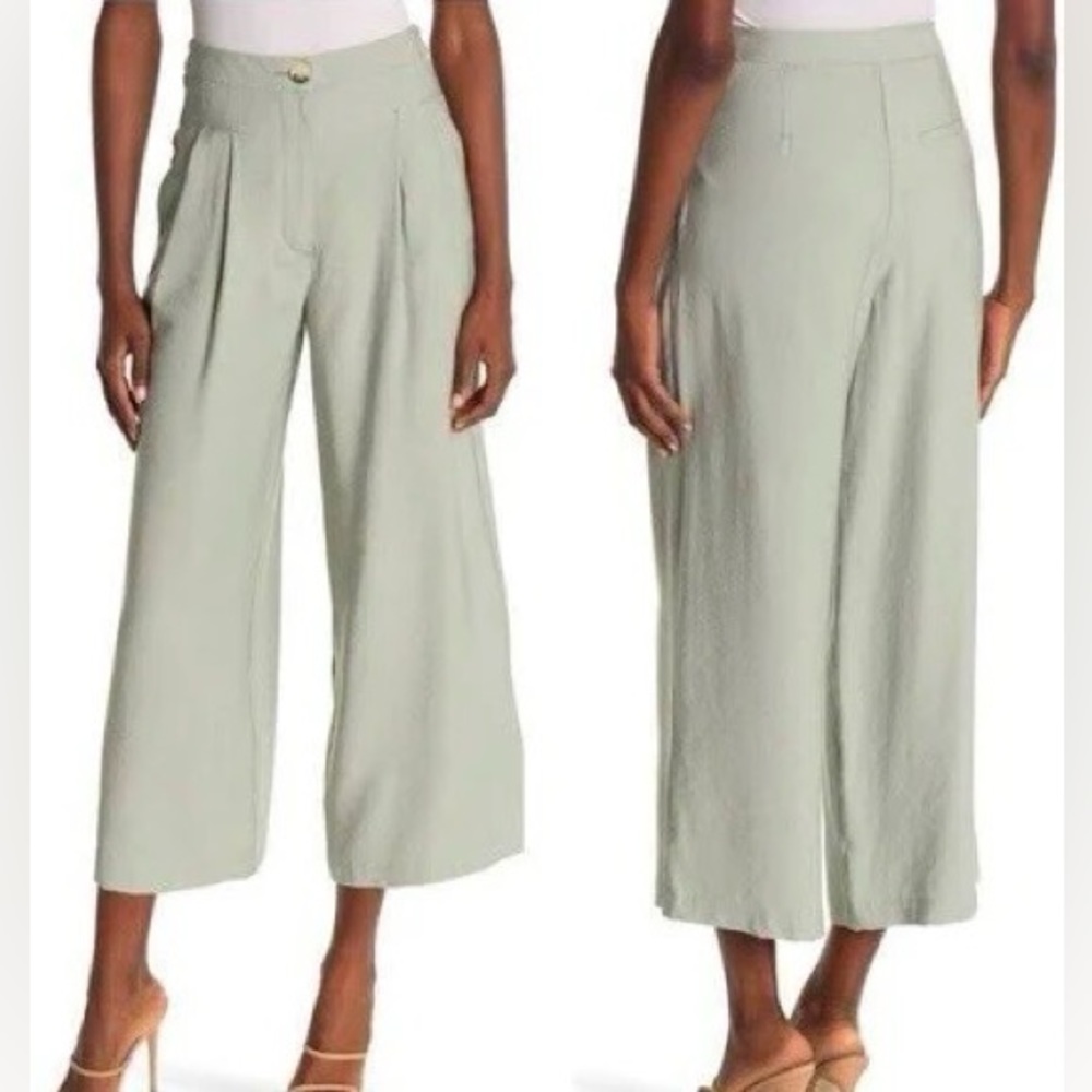 NWT Topshop Sandy Pleated Wide-Leg Crop Pants – Sage Green (Size 4)